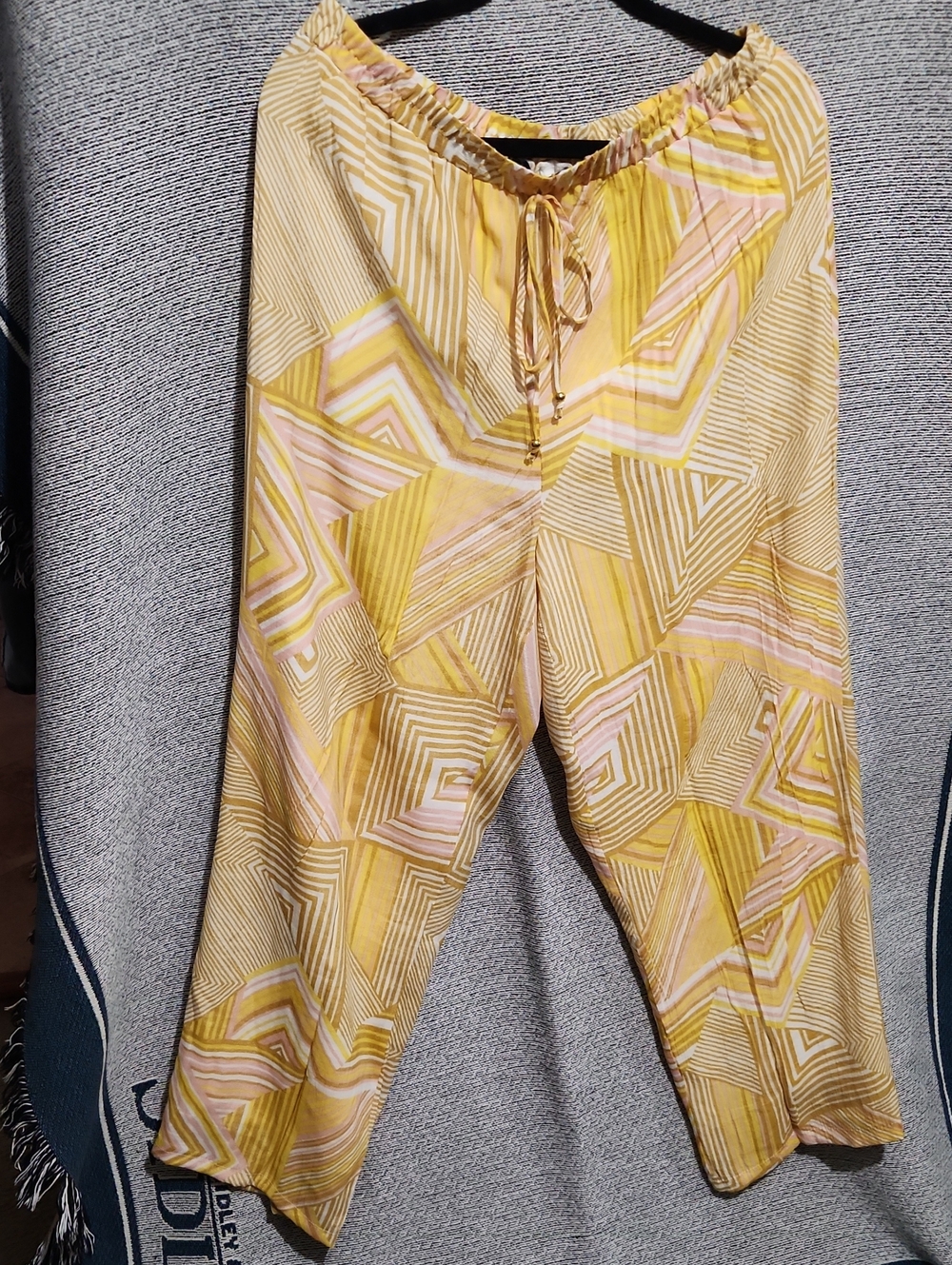 Mlle Gabrielle Yellow Multicolor Abstract Flowy Wide Leg Elastic Waist Pants